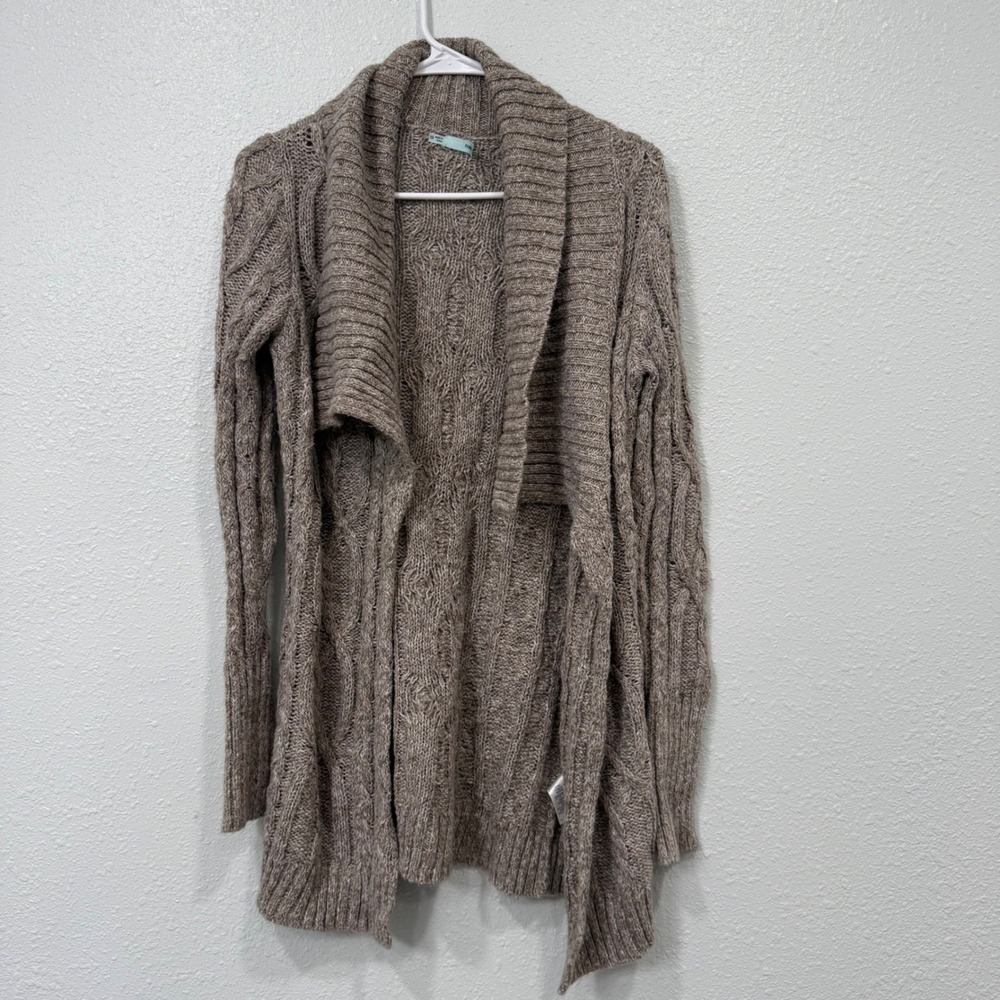 Maurices Womens‎ XS Brown Cable Knit Open Front Shawl Collar Cardigan Sweater